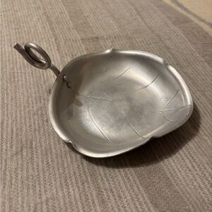 Vintage hammered aluminum leaf trinket dish candy dish